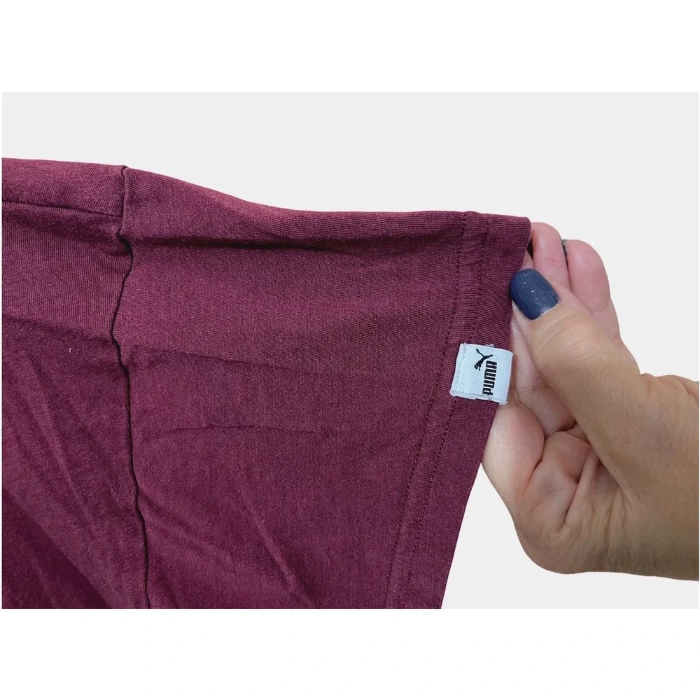Puma Womens Boxy Pocket T-Shirt Burgundy Script Logo XL Short Sleeve-Retro - Picture 8 of 11
